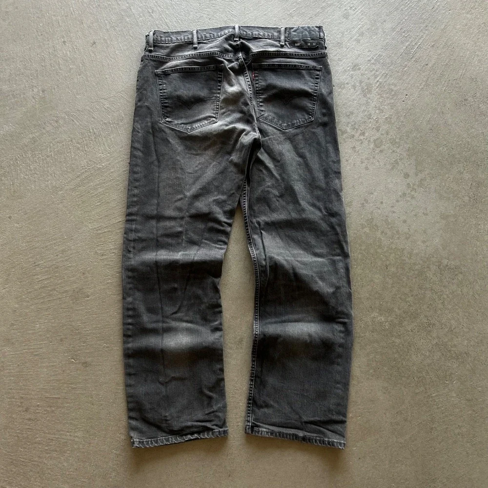 Vintage Levis 569 Jeans Size 38x32 Black Dark Wash Denim Loose Straight Fit